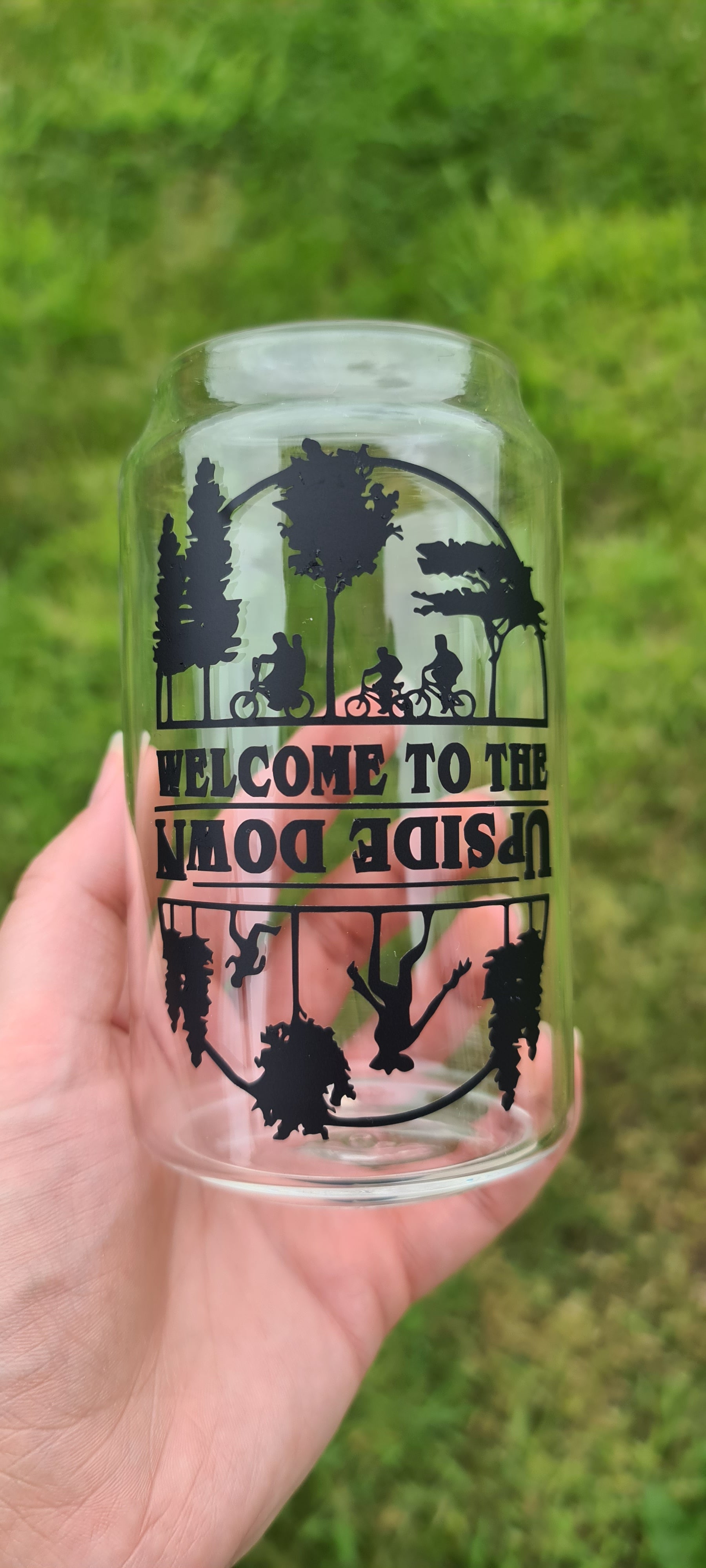 Welcome to the Upside Down 24oz Cold Cup / Starbucks Custom Tumbler Cup / Personalised Stranger Things Merch / Reusable Quotes Cup Straw and Lid