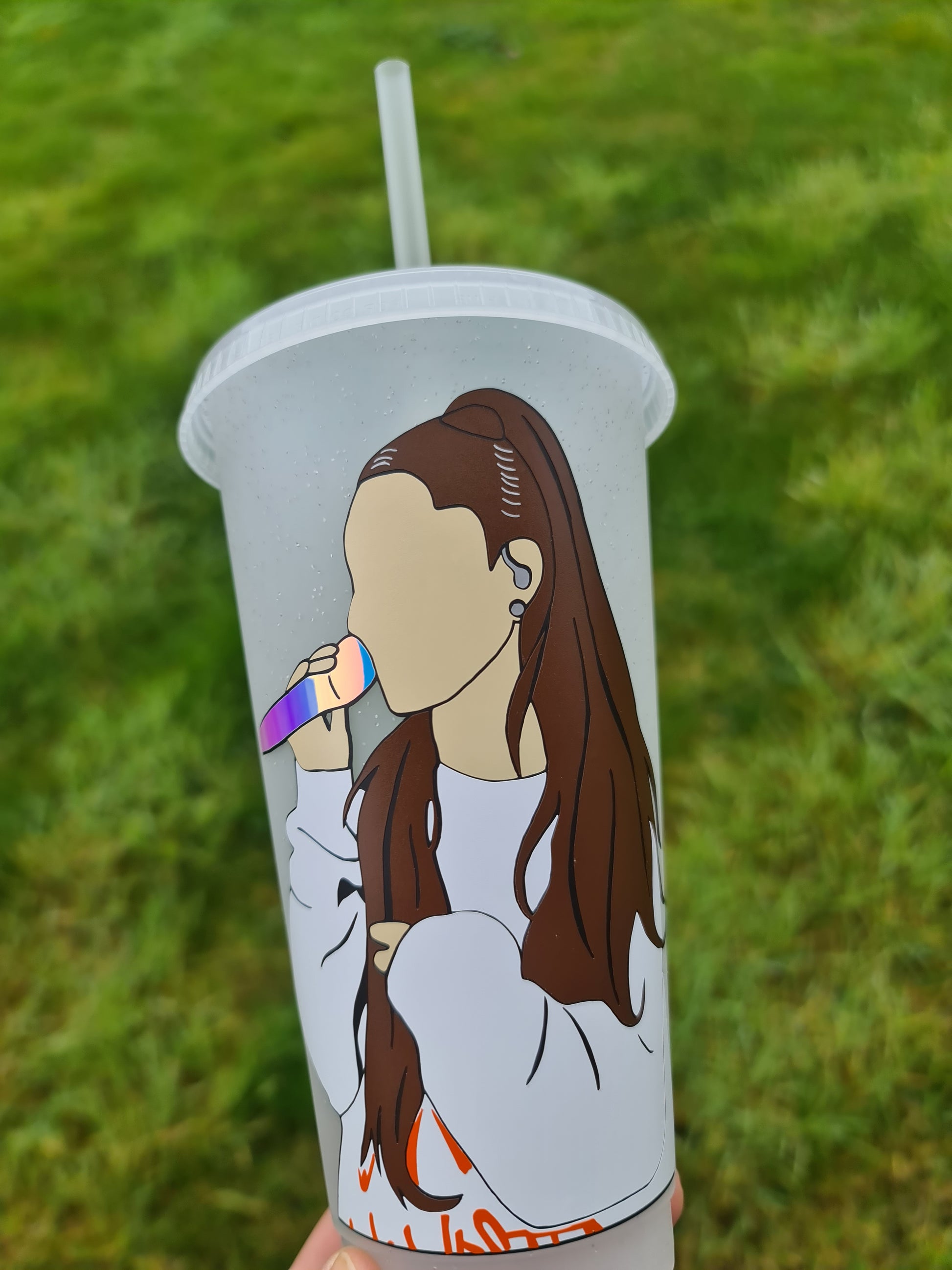 Ariana Grande Concert Cup 24oz Cold Cup / Starbucks Glitter Custom Tumbler Cup / Personalised Music Concert Tickets, Reusable Cup Straw and Lid