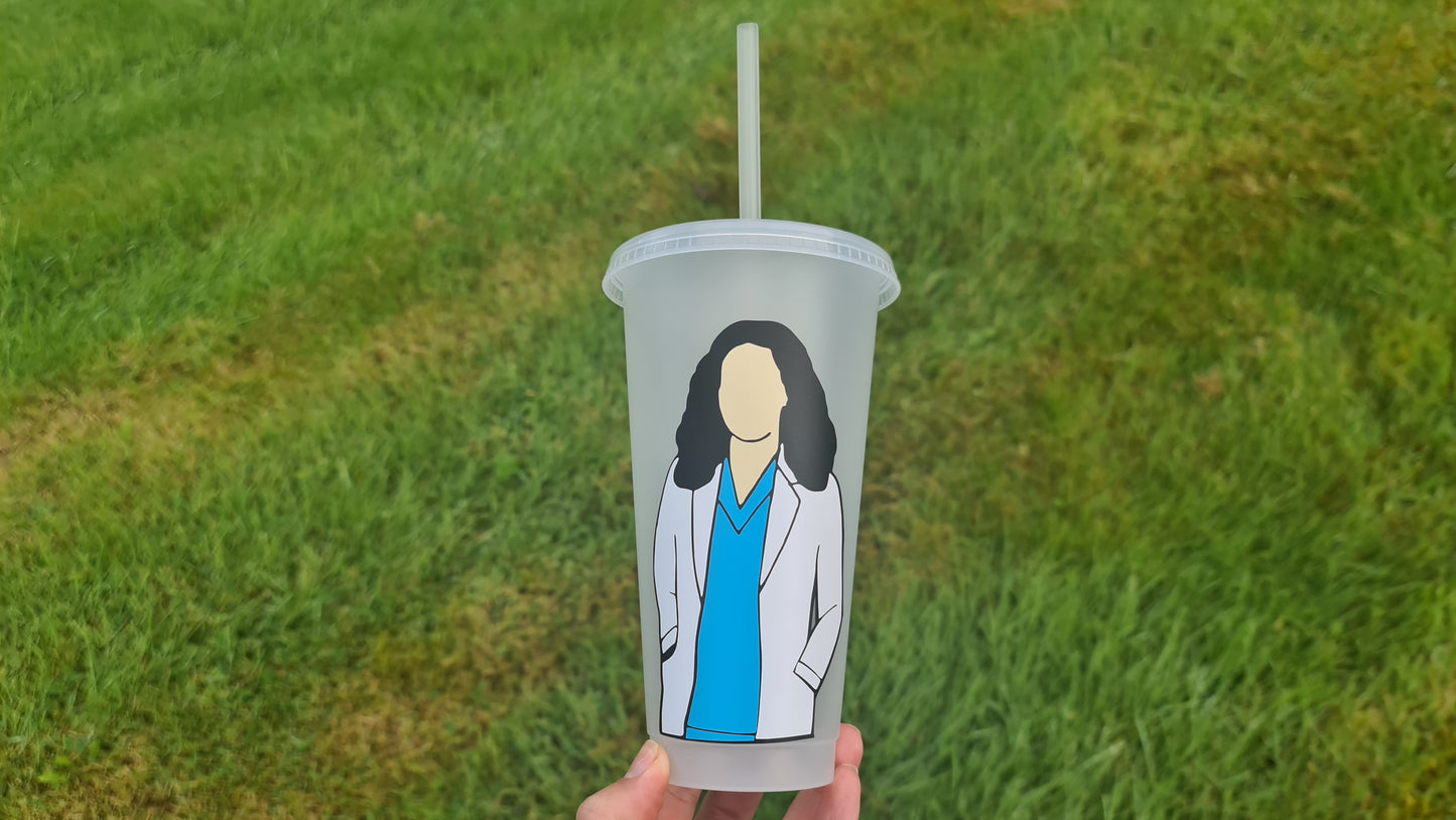 Cristina Yang Gift Cup 24oz Cold Cup / Starbucks Custom Tumbler Cup / Personalised Grey's Anatomy Gift, Reusable Cup Straw and Lid