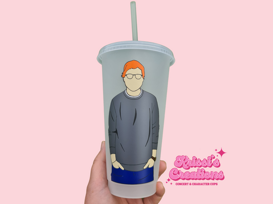 Ed Sheeran 24oz Cold Cup / Starbucks Glitter Custom Tumbler Cup / Personalised Teen Gift / Pop Star / Reusable Quotes Cup Straw and Lid