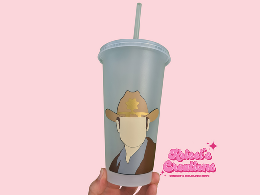 Rick Grimes 24oz Cold Cup / Starbucks Custom Tumbler Cup / Personalised The Walking Dead Merch / Reusable Quotes Cup Straw and Lid