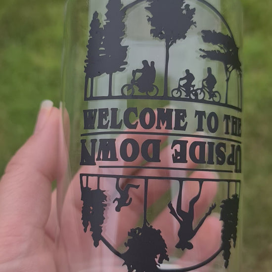 Welcome to the Upside Down 24oz Cold Cup / Starbucks Custom Tumbler Cup / Personalised Stranger Things Merch / Reusable Quotes Cup Straw and Lid