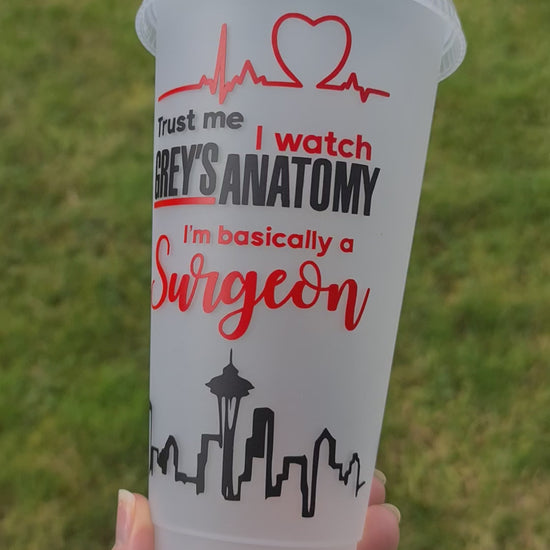 Grey's Anatomy Season 19 / Basically a surgeon 24oz Cold Cup / Starbucks Custom Tumbler Cup / Reusable Greys Anatomy Quotes Straw and Lid