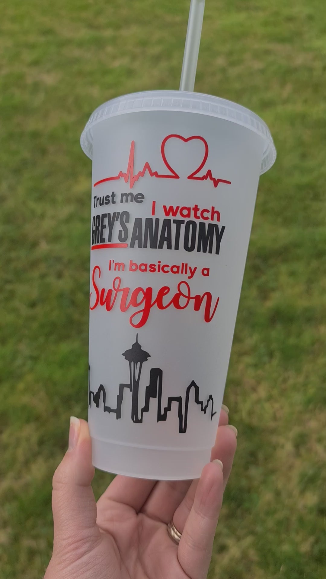 Grey's Anatomy Season 19 / Basically a surgeon 24oz Cold Cup / Starbucks Custom Tumbler Cup / Reusable Greys Anatomy Quotes Straw and Lid