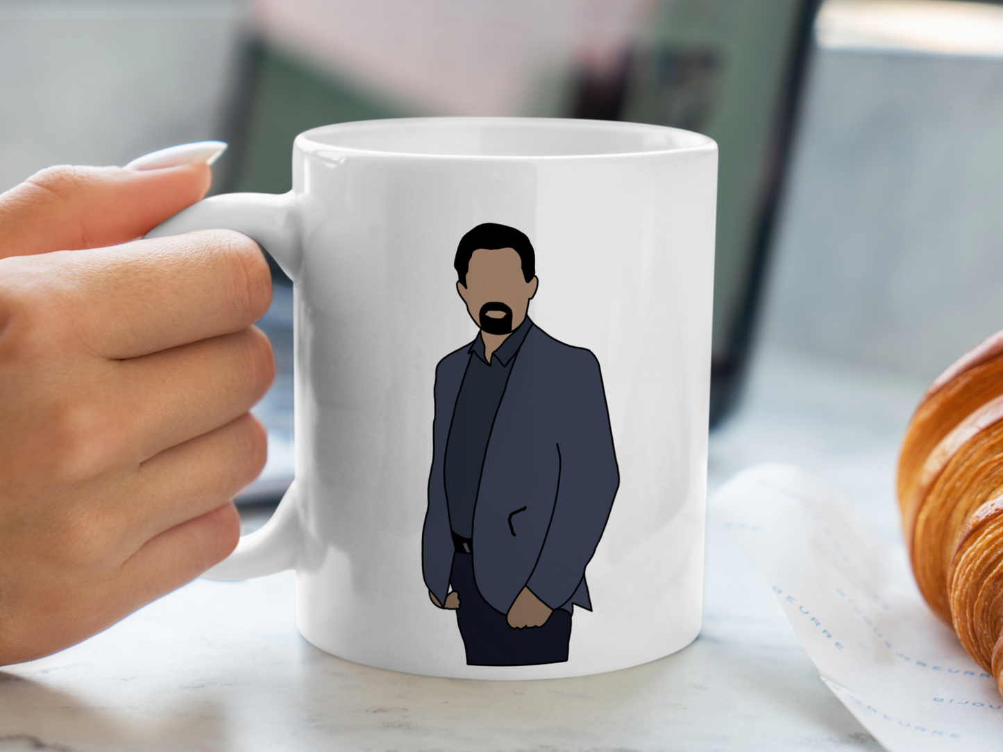 A white ceramic mug with a drawing of David Rossi from Criminal Minds on the front. This is a 10oz mug which is perfect for fans of Criminal Minds, particularly the character David Rossi. Made and sold by Krissi's Creations.