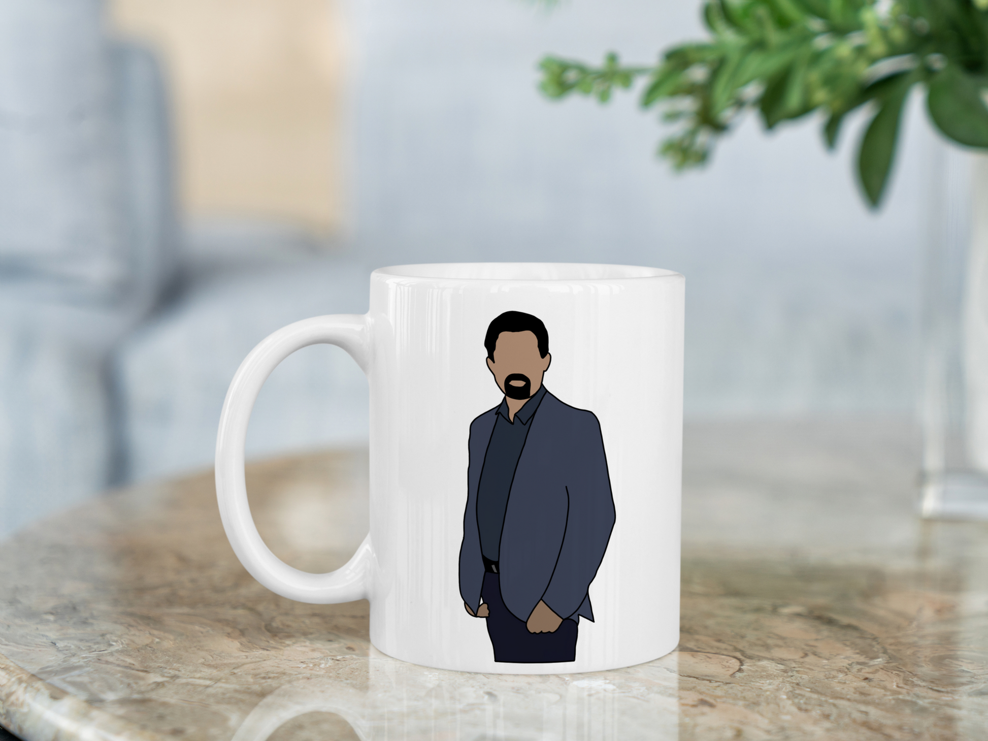 A white ceramic mug with a drawing of David Rossi from Criminal Minds on the front. This is a 10oz mug which is perfect for fans of Criminal Minds, particularly the character David Rossi. Made and sold by Krissi's Creations.