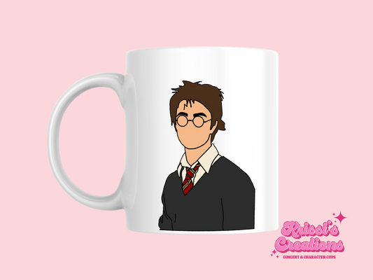 A white ceramic mug with the Characters on Harry Potter on the front. This is a 10oz mug which is perfect for fans of the Harry Potter Movies. Made and sold by Krissi's Creations. 