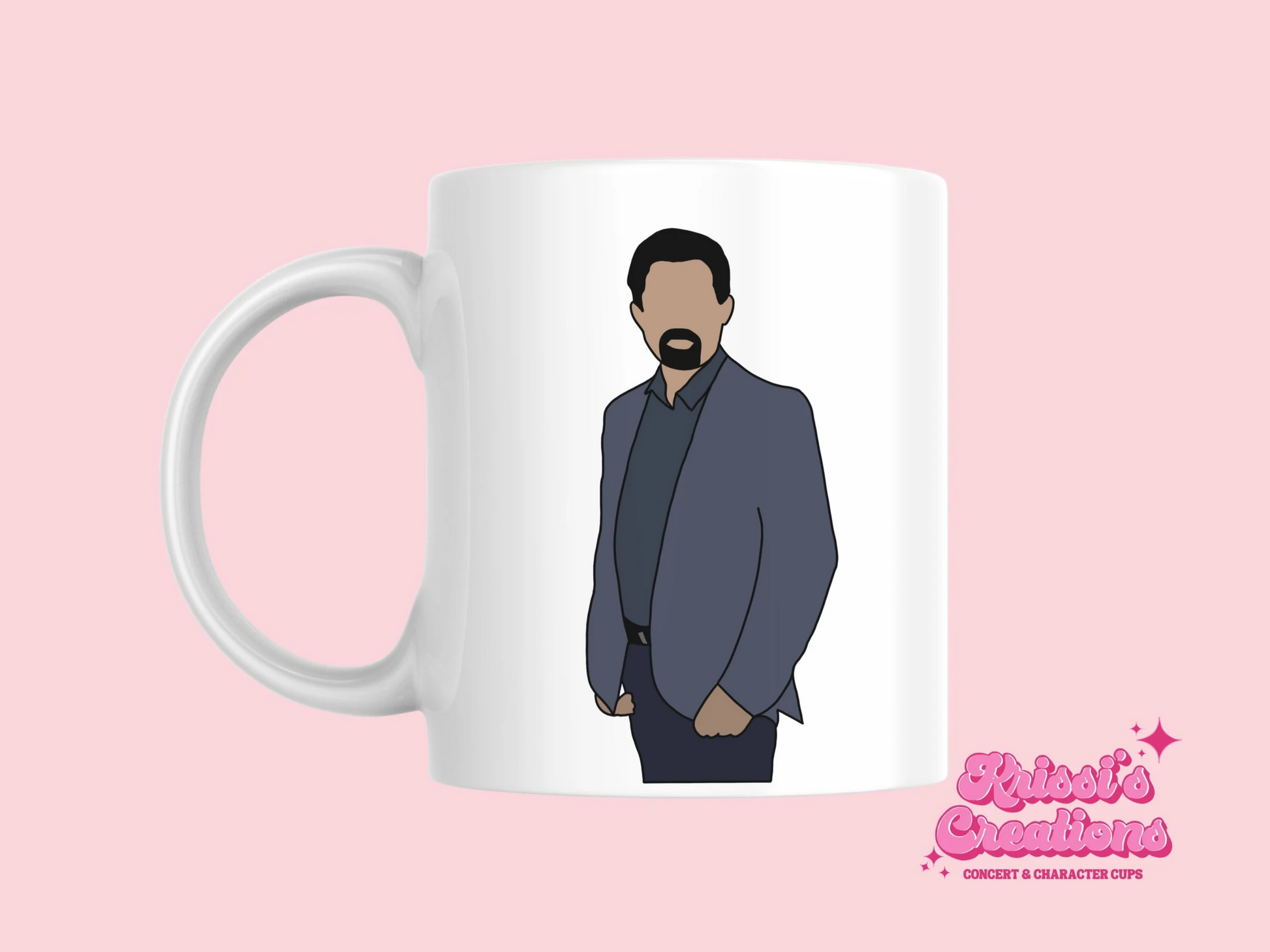 A white ceramic mug with a drawing of David Rossi from Criminal Minds on the front. This is a 10oz mug which is perfect for fans of Criminal Minds, particularly the character David Rossi. Made and sold by Krissi's Creations.