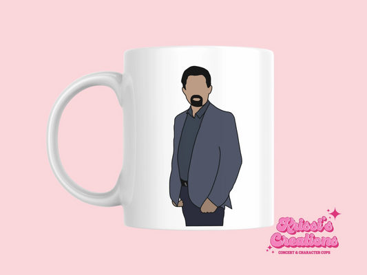 A white ceramic mug with a drawing of David Rossi from Criminal Minds on the front. This is a 10oz mug which is perfect for fans of Criminal Minds, particularly the character David Rossi. Made and sold by Krissi's Creations.