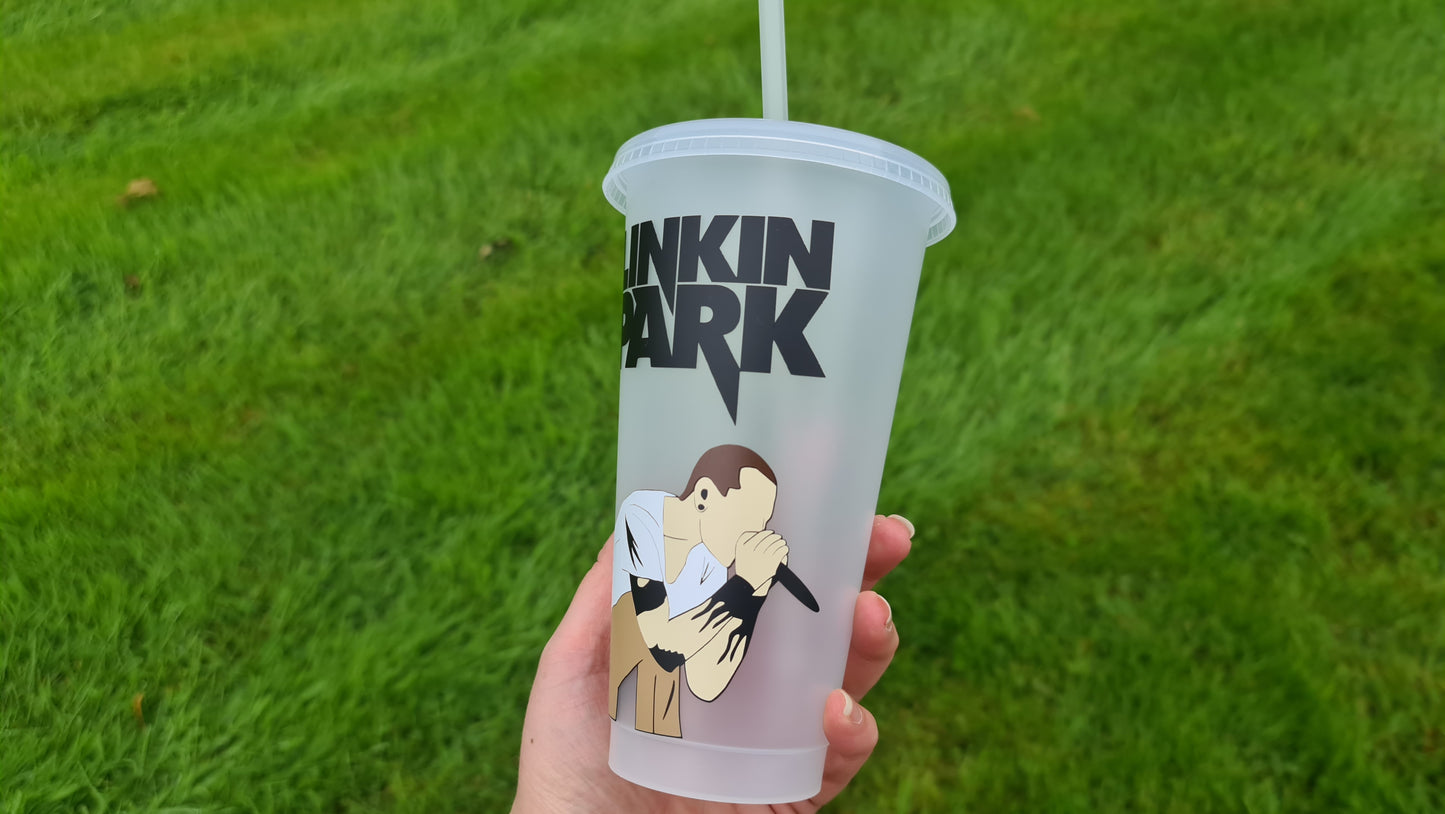 Chester Bennington Linking Park Concert Cup 24oz Cold Cup / Starbucks Custom Tumbler Cup / Personalised Music Concert Tickets, Reusable Cup Straw and Lid