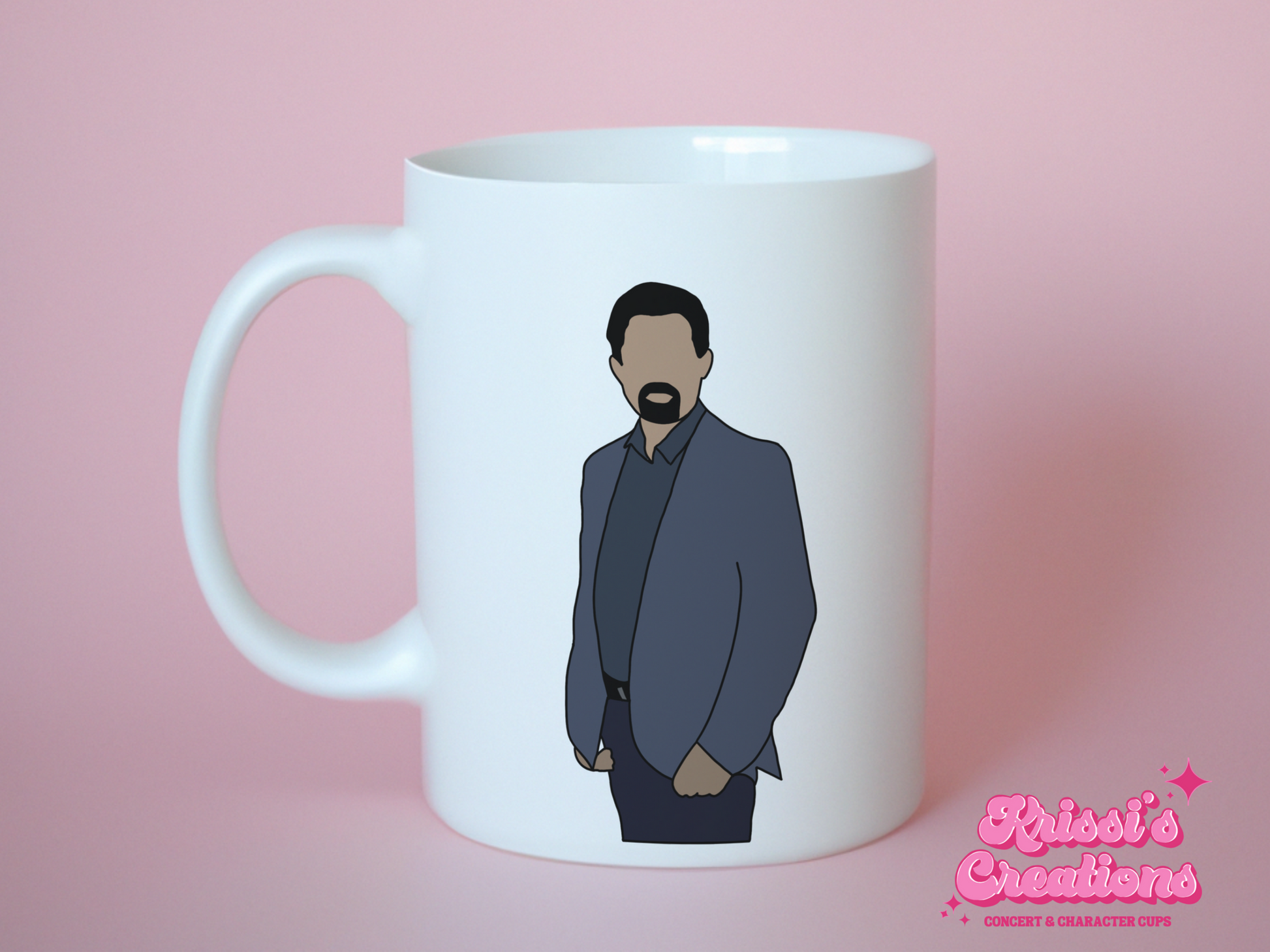 A white ceramic mug with a drawing of David Rossi from Criminal Minds on the front. This is a 10oz mug which is perfect for fans of Criminal Minds, particularly the character David Rossi. Made and sold by Krissi's Creations.