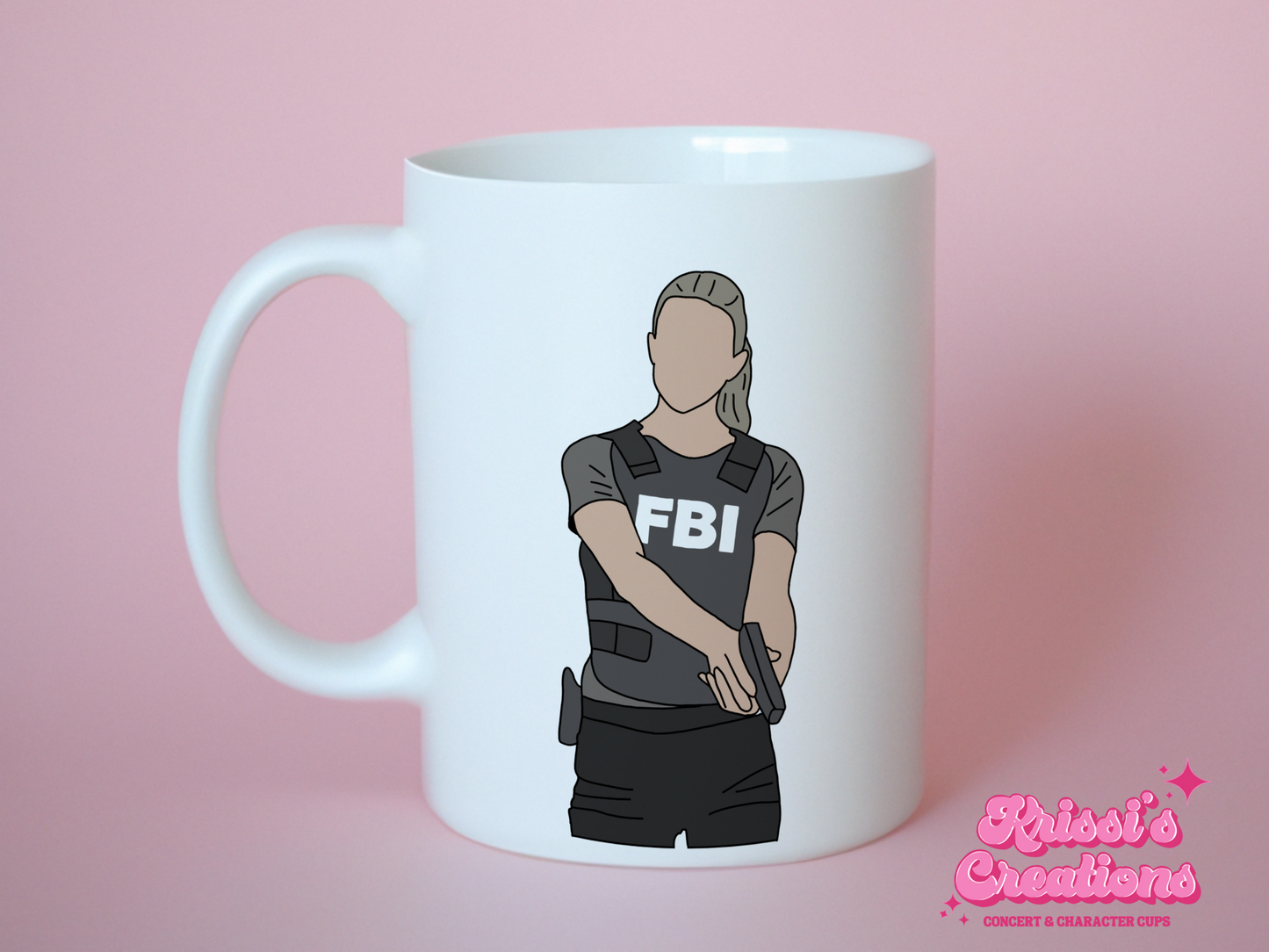 A white ceramic mug with a drawing of Jennifer Jareau from Criminal Minds on the front. This is a 10oz mug which is perfect for fans of Criminal Minds, particularly the character Jennifer Jareau. Made and sold by Krissi's Creations.