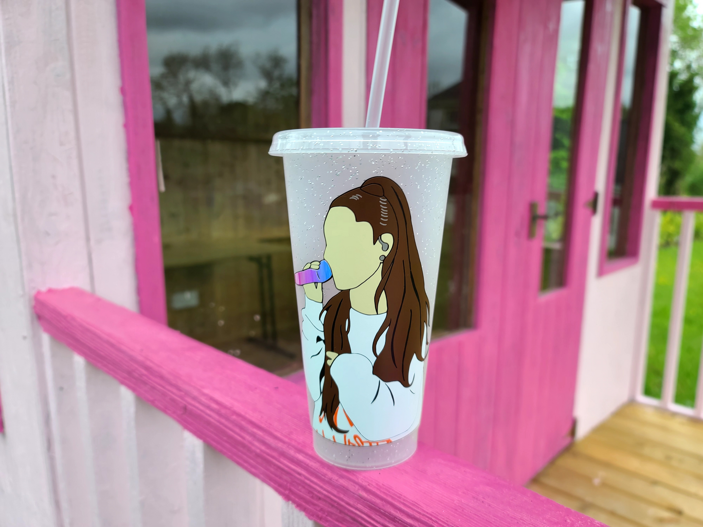 Ariana Grande Concert Cup 24oz Cold Cup / Starbucks Glitter Custom Tumbler Cup / Personalised Music Concert Tickets, Reusable Cup Straw and Lid