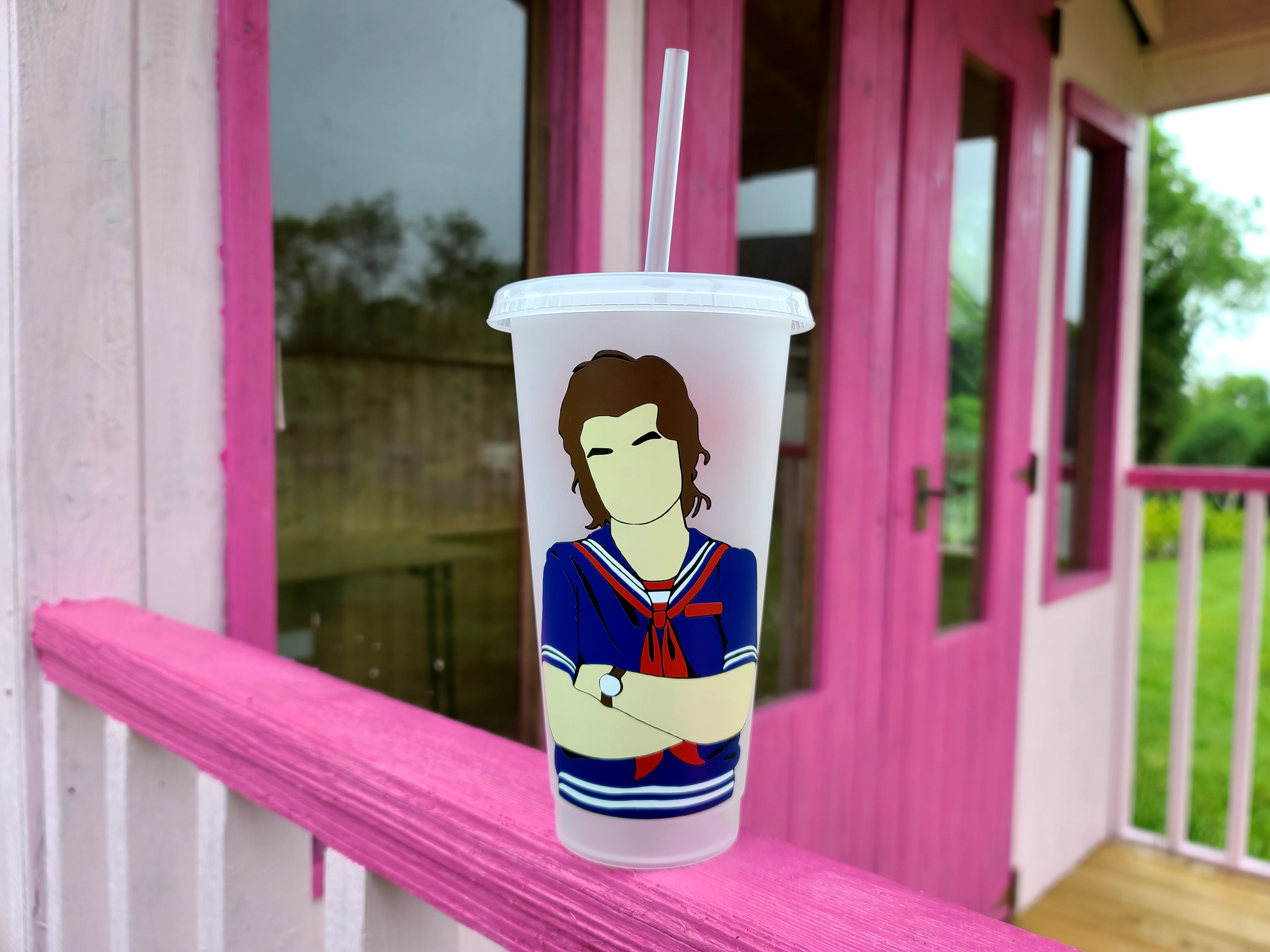 Steve Harrington 24oz Cold Cup / Starbucks Custom Tumbler Cup / Personalised Stranger Things Merch / Reusable Quotes Cup Straw and Lid