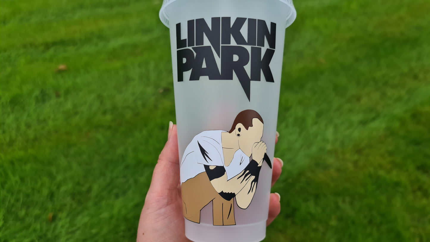 Chester Bennington Linking Park Concert Cup 24oz Cold Cup / Starbucks Custom Tumbler Cup / Personalised Music Concert Tickets, Reusable Cup Straw and Lid