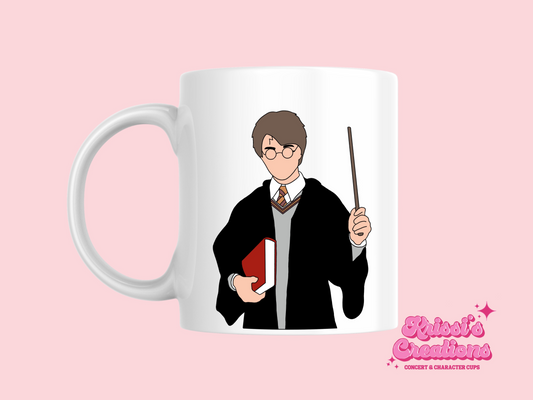 A white ceramic mug with the Characters on Harry Potter on the front. This is a 10oz mug which is perfect for fans of the Harry Potter Movies. Made and sold by Krissi's Creations. 