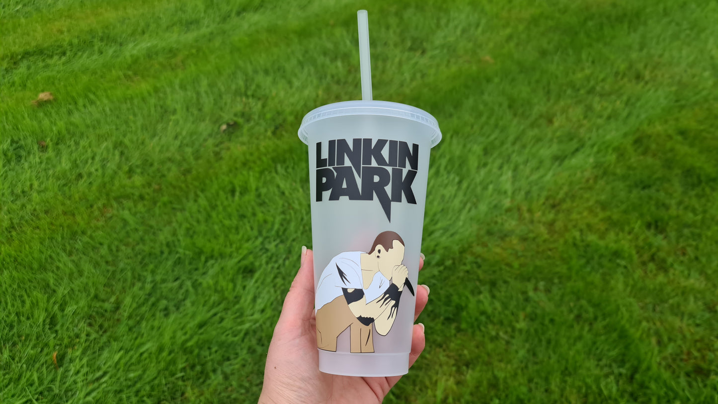 Chester Bennington Linking Park Concert Cup 24oz Cold Cup / Starbucks Custom Tumbler Cup / Personalised Music Concert Tickets, Reusable Cup Straw and Lid