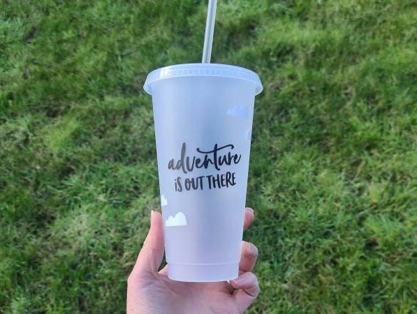UP Movie Cold Cup Adventure Is Out There / Starbucks 24oz Tumbler / UP! Balloon House / Plastic Reusable cup with lid and straw
