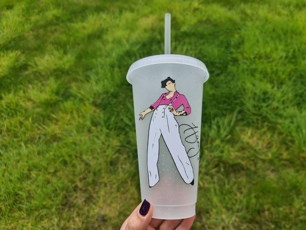 Harry 24oz Cold Cup / Starbucks Glitter Custom Tumbler Cup / Personalised Music Concert Tickets / Reusable Quotes Cup Straw and Lid
