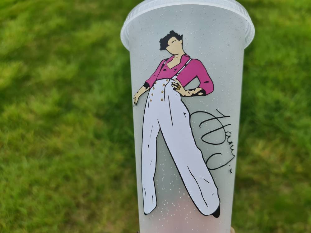 Harry 24oz Cold Cup / Starbucks Glitter Custom Tumbler Cup / Personalised Music Concert Tickets / Reusable Quotes Cup Straw and Lid