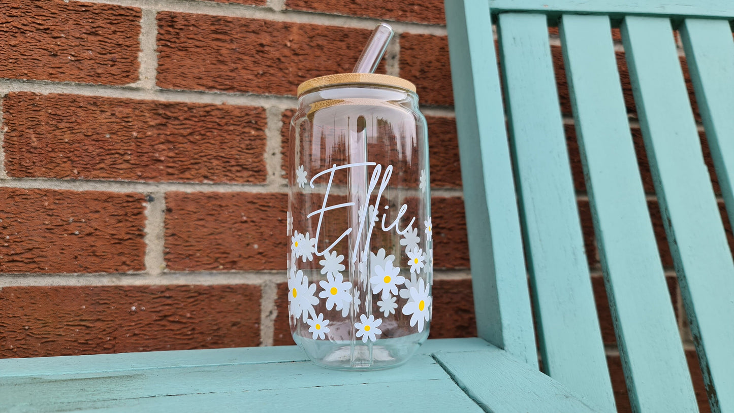 Daisy Flower Personalised Glass Can