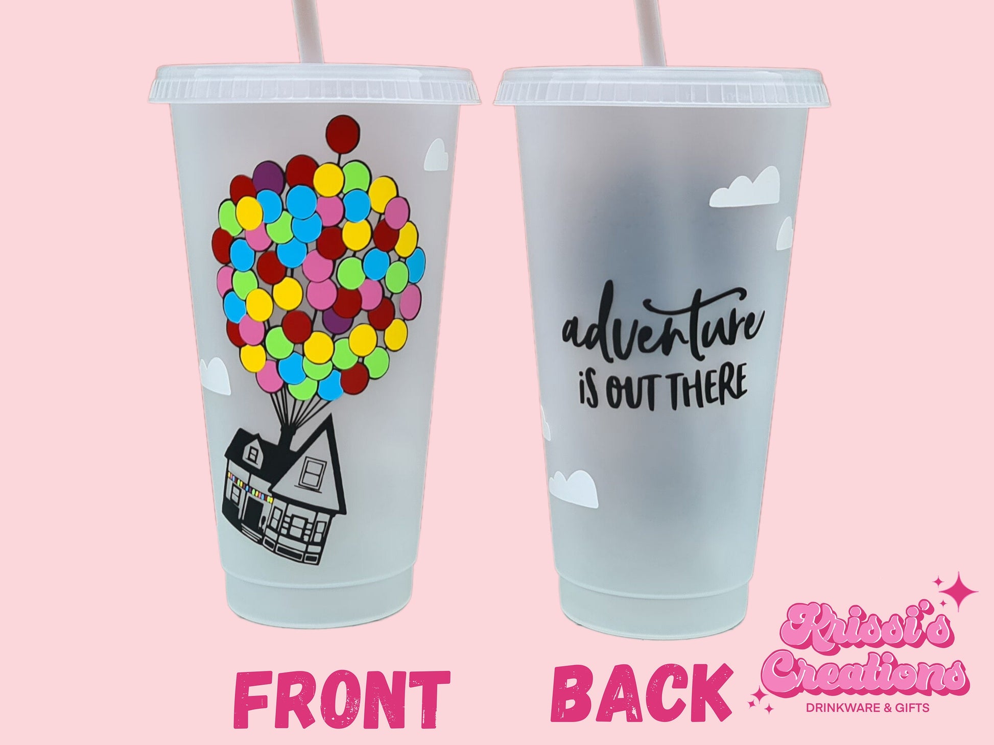 UP Movie Cold Cup Adventure Is Out There / Starbucks 24oz Tumbler / UP! Balloon House / Plastic Reusable cup with lid and straw