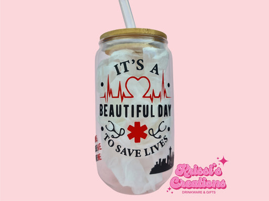 Greys Anatomy Quotes / Reusable Glass Can Bamboo Lid Glass Straw Cup / Birthday Gift Tumbler Boba Tea Iced Coffee Cocktail Birthday Gift