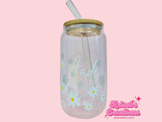 Daisy Flower Personalised Glass Can